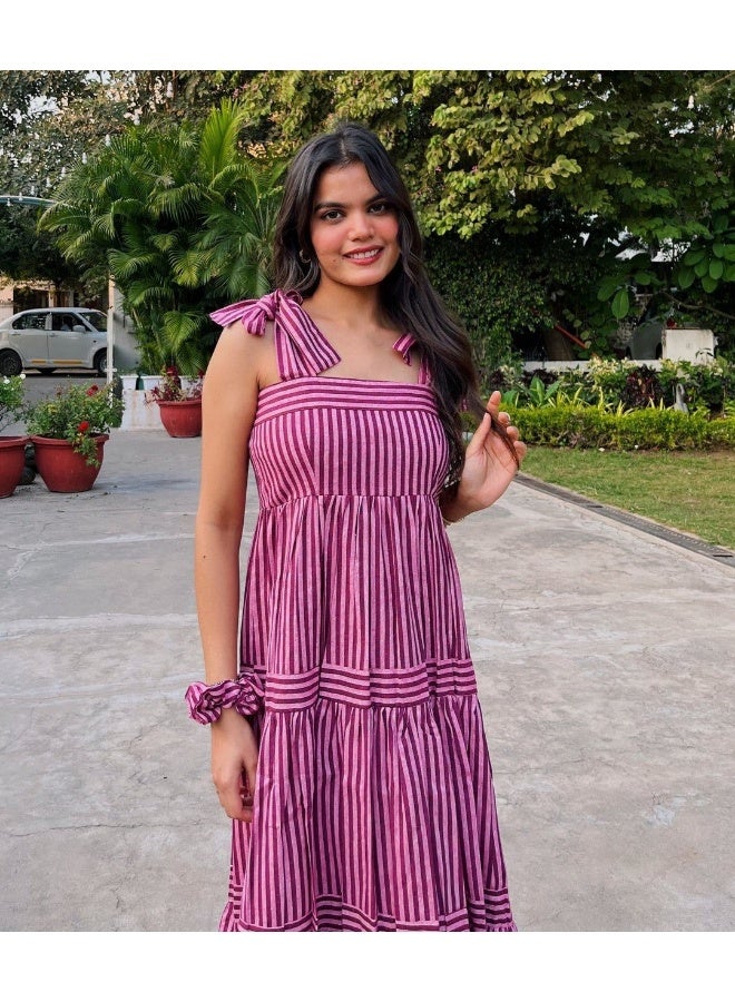 VISHVA CREATION Pink Striped Maxi Dress for Women - Image 3